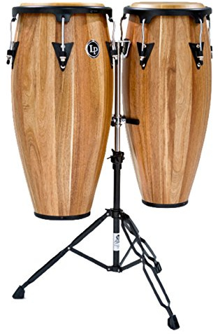 Latin Percussion LPA647-SW Aspire Wood Congas 11-Inch and 12-Inch Set with Double Stand - Siam Walnut/Black