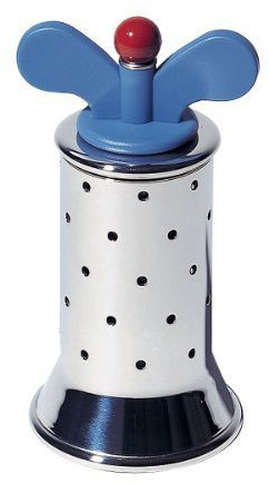 Alessi 9098 - Design Pfeffermühle mit Rippen, Edelstahl und Thermoplastisches Harz, Hellblau,8.7 x 6.5 x 8.7 cm