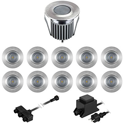 ledscom.de LED Boden-Einbauleuchten BODES für außen, warm-weiß, je 94lm/Leuchte, matt, rund, 50mm Ø, 11er Set