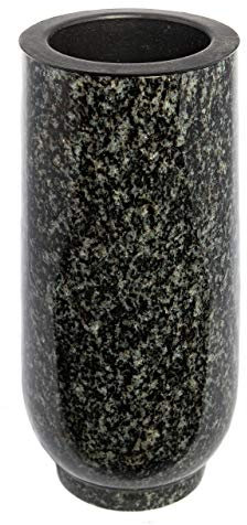 Afterglow Stilvolle Grabvase Classic aus echtem Granit Impala dunkel Höhe 20 cm/Ø 10 cm Grabschmuck wetterfest frostsicher Granitvase mit Kunststoffeinsatz Friedhofsvase