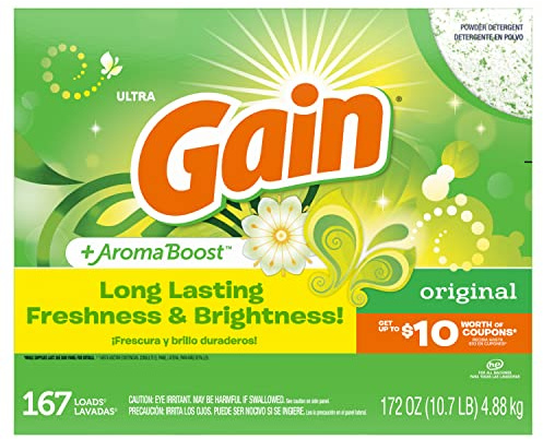 Gain Powder Laundry Detergent for Regular and HE Washers, Original Scent, 172 ounces, 167 loads