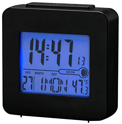 Denver REC-34 Alarmwecker (LCD-Display, Innentemperatur, Hintegrundbeleuchtung) blau/schwarz