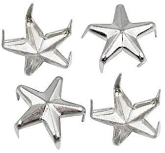 50 piezas travesaños de estrella con picos – Remaches de cabeza de uña de 5 mm prensados a mano – aptos para manualidades en piel, prendas decorativas, chaquetas, cinturones, calzado, y bolsas, Plateado, 20 mm
