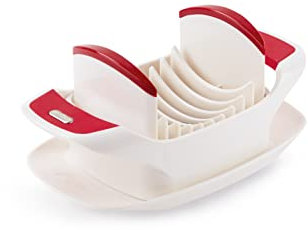 Zyliss E46420 Rebanador de Tomate, Plástico/Acero Inoxidable, Blanco/Rojo, Cortador de Tomates y Frutas, Apto Para Lavavajillas, 5 Años de Garantía