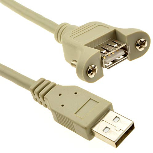 kenable USB 2.0 Panel Mount Extension Cable Female A Socket to Male A Plug 28AWG 0.3m Beige