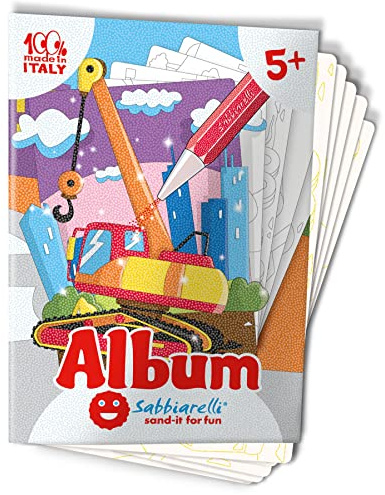 Sabbiarelli Sand-it For Fun - Album Baustelle: 5 Selbstklebende A5-Blätter für Sand Art mit 5 Motiven zum Ausmalen mit Farbsand (NICHT ENTHALTEN) - Kreative Beschäftigung, Basteln Kinder ab 5+