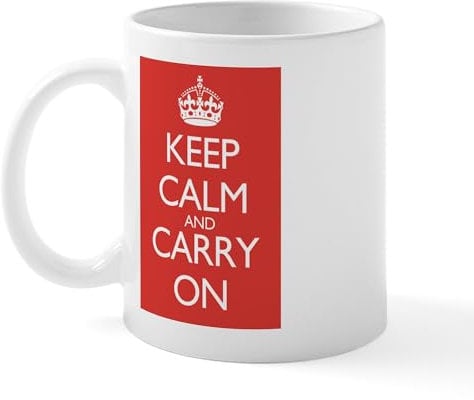 CafePress Keep Calm and Carry On Double Red Mug 11 oz (325 ml) Ceramic Coffee Mug