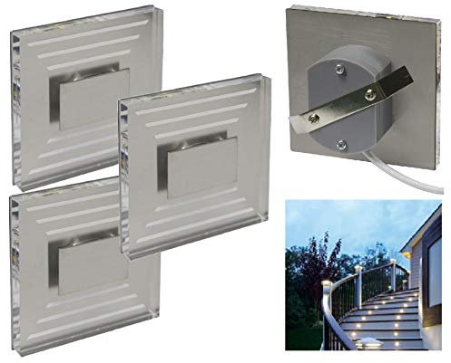 Trango 3er Set SL-033 LED Wandleuchte IP44 *SOFIE* in Eckig, Wandleuchte, Treppenleuchte inkl. je 1 Watt LED Modul 3000K warmweiß beliebig erweiterbar direkt 230 Volt, Treppenbeleuchtung, Wandstrahler