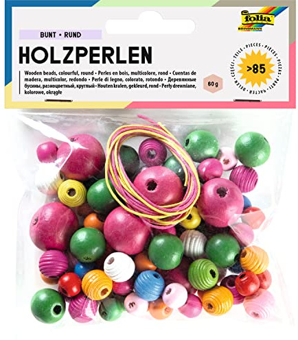 Folia 2297 - Holzperlen, rund, 84 Stück, bunt sortiert
