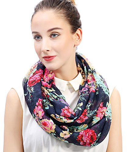 Lina & Lily Damen Loop Schal Rundschal Schlauchschal Schmetterling (Marineblau mit Blumen- und Schmetterlings-Design)