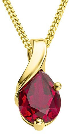 MIORE – Gold Kette Damen mit 0.85 Ct Rubin in Tropfen-Form – filigrane Halskette aus 9 Karat Gelbgold (375) mit rotem Edelstein Anhänger – Goldkette mit Schmuckbox zum Verschenken (45 cm)