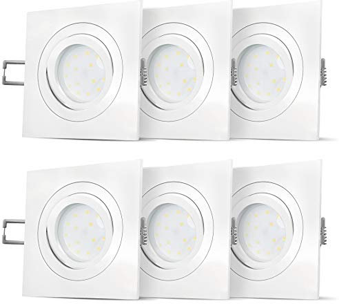 SSC-LUXon QF-2 LED Einbaustrahler dimmbar flach für 230V als Set - mit LED Modul 4W warmweiß - 6 Stück Deckenspots weiß eckig