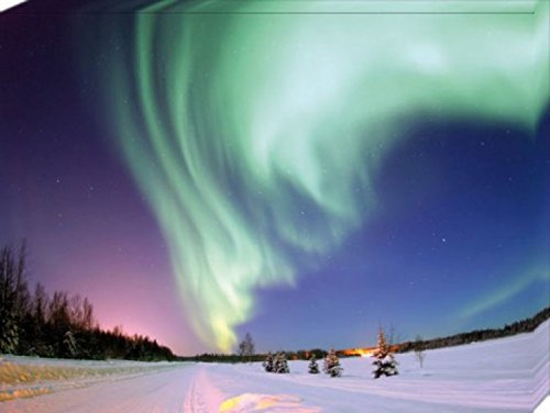 1art1 Polarlichter Poster Polarlicht Über Der Schneelandschaft Bilder Leinwand-Bild Auf Keilrahmen | XXL-Wandbild Poster Kunstdruck Als Leinwandbild 80x60 cm