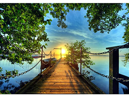 Runa Art Papier peint intissé 396 x 280 cm Pont sur le lac | Toison Décoration Murale Salon Chambre á Coucherr | Fabrication Allemande | Vert bleu 9035012c