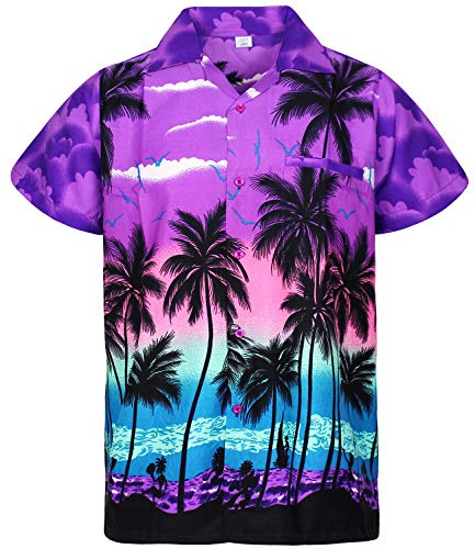 V.H.O. Chemise-Hawaienne Homme Manche-Courte Palmiers De Vacances à La Plage Aloha Unisexe