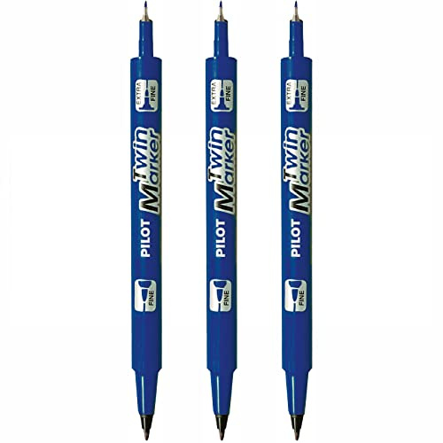 Pilot BegreeN Twin Marker Pen Fine/Extra Fine Double Ended Permanent Marker - Blue - Pack of 3