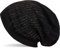 styleBREAKER Damen Beanie Mütze mit Strass Nieten im edlen Streifen Design, Slouch Longbeanie, Stoffmütze Einfarbig 04024086, Farbe:Schwarz