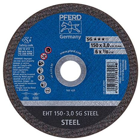 PFERD 162248 Trennscheiben, Leistungs Linie, SG Steel, Gekröpfte Ausführung EHT, 22.23mm Bohrungs Ø, 3mm x 150mm, 25 Stück