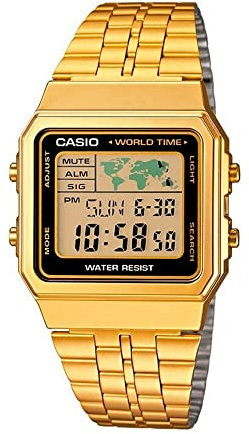 CASIO Unisex Digital Quarz Uhr mit Edelstahl Armband A500WGA-9