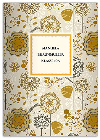 Kartenkaufrausch 8 personalisierte, fröhliche Flower Power DIN A4 Schulhefte, Rechenhefte, gelb/beige Lineatur 28 (Kariertes Heft)