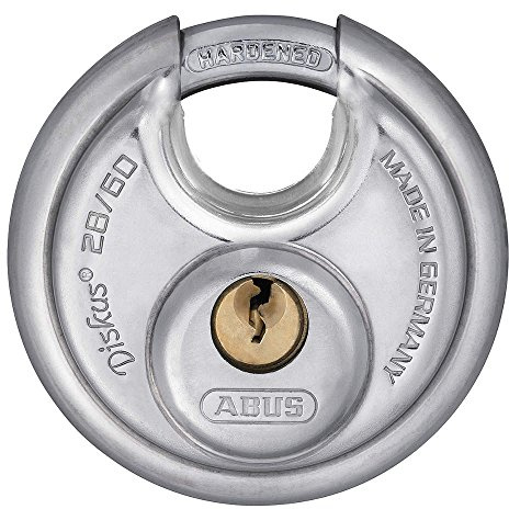 ABUS Diskus Vorhängeschloss aus gehärtetem Stahl, 28/60, mit 2 Schlüsseln für Aufbewahrung, Transport und Zuhause, 60 mm breit, verschiedene Schlüssel