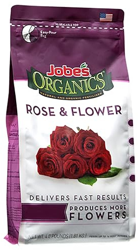 Jobe's Organics Granular Rose Fertilizer, Organic Plant Fertilizer for Rose, Hydrangea, Hibiscus, Azalea, and Other Flowering Shrubs, 4 lbs Bag