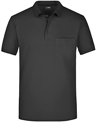 James & Nicholson Herren Piqué Polo mit Brusttasche - Hochwertiges Poloshirt für Beruf & Freizeit | Farbe: black | Grösse: L