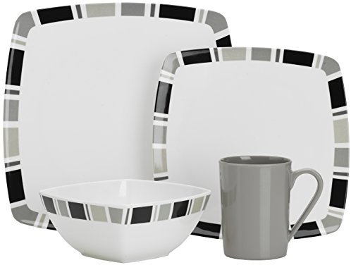Flamefield Carre Premium Melamine Set (Pack of 16) - White/Grey