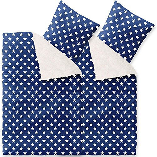 CelinaTex Fantasia Bettwäsche 155 x 220 cm 4teilig Nicki Bettbezug Sherpa Lammfell-Optik Bezug Stella blau weiß beige