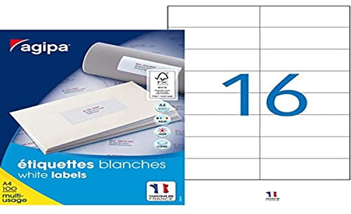 Apli Agipa – Box mit weißen Mehrzweck-Haftetiketten Express Pose – FSC-zertifiziert – Anti-Stau – 105 x 37 mm – 1600 Etiketten