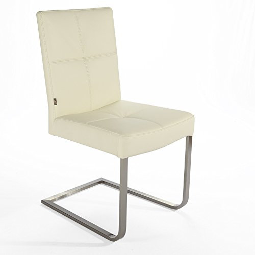 Freischwinger Lederstuhl Libero | Edelstahl Stuhl Leder-Stühle Rindsleder Creme Weiss