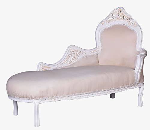 Vintage Recamiere im Louis XVI Stil Rokoko Massivholz Chaiselongue Beige gepolstert 145 cm cat590b01 Palazzo Exklusiv