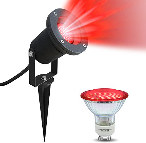 Long Life Lamp Company Red LED Garden Spike - Wall Light GU10 Outdoor IP65 Black Spike Light 4W