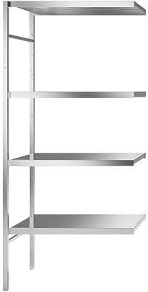 kaiserkraft | Edelstahl-Steckregal | 4 Glatte Fachböden | Fachbodenbreite x Tiefe 740 x 540 mm | Eck-Anbauregal