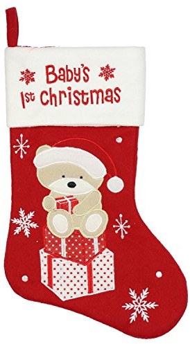B.E.S.T Shop Baby's 1st Christmas Unisex Stocking, Red, 12 Months, Crew Length, Christmas, 1 count