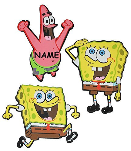 alles-meine.de GmbH 3 TLG. Set: 3-D Wandbild/Wandtattoo/Türschild - Spongebob Schwammkopf incl. Namen - aus Moosgummi - Patrick Star Robert Wandsticker Wanddeko für Kinderzim..