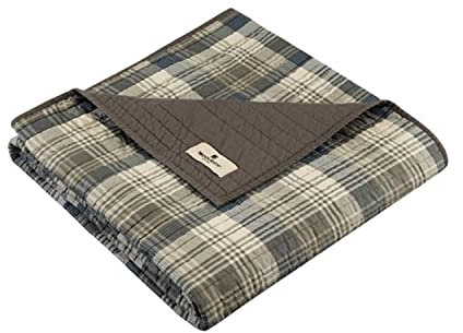 WOOLRICH Coperta trapuntata di lusso, stile di vita, patchwork con alci, per tutte le stagioni, leggera e traspirante, comoda, per divano, 127 x 177,8 cm (larghezza x lunghezza), colore: tortora