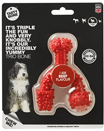 TastyBone TrioBone Nylon Dog Chew Toy for Small Dogs (Beef) - Indestructible for Aggressive Chewers, Everlasting Flavour, Strong Healthy Teeth, Made in the UK