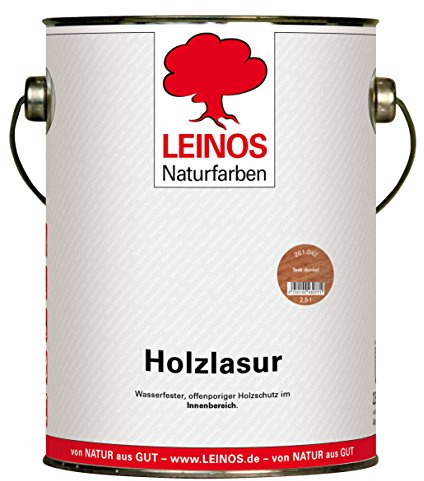 LEINOS 261 Holzlasur für Innen Teak dunkel 2,5 l | Natürliche, atmungsaktive Lasur auf Wasserbasis – offenporig, lösemittelfrei, geruchsarm