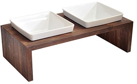 Replus | Futterstation Meshidai Doppelnapf in Walnuss | L 37 x B 19 x H 10 cm, 2 x 400 ml