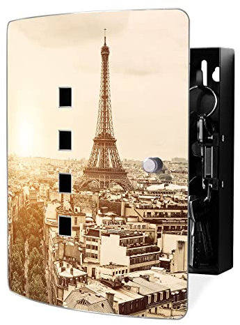 banjado Design Schlüsselkasten aus Edelstahl für 10 Schlüssel/Schlüsselbox zur Schlüsselaufbewahrung 24 x 21,5 x 7cm groß mit praktischem Magnetverschluss/Motiv Dächer Von Paris