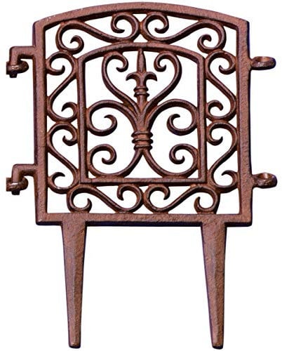 Esschert Design Beetzaun, Zierzaun mit Haken aus rötlichem Gusseisen, 1 Element, ca. 21 cm x 28 cm