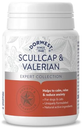 DORWEST HERBS Scullcap & Valerian Calming Tablets for Dogs and Cats, 200 Tablets, Natural Dog Calming Supplements for Stress and Anxiety Relief – Sugar-Free, Non-Drowsy, Light Yellow Tablet, 14DOR017
