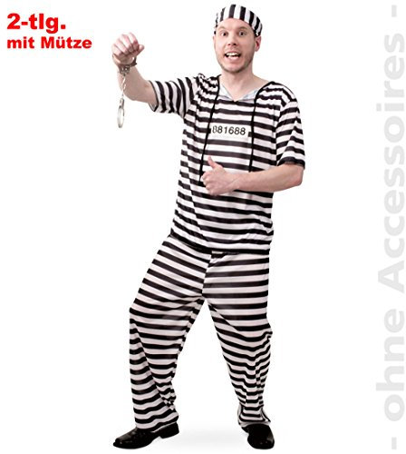Party-Chic 15123 Kostüm-Häftling-Hemd, Hose, Mütze-Gr. XL