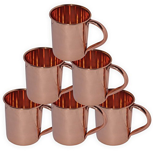 Rastogi Handicrafts Moscow Mules Mug - 100% Pure Copper - Lacquered Finish - Plain Shiny Style Handmade Capacity - 450 ML / 15 Oz (6)