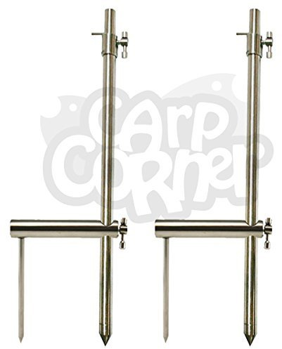 NGT 2x Carp Fishing Tackle Stainless Steel Bank Sticks 30-50cm And 2x Stabilisers
