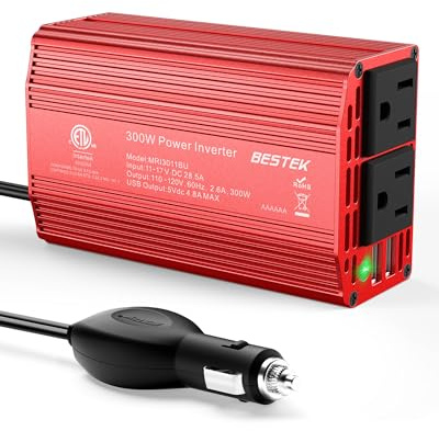BESTEK Power Inverter DC 12V to AC 110V - 300W Car Plug Adapter Outlet with 4.8A Dual USB Fast Charging Port - Car Charger Cigarette Lighter Adapter for Phone, Laptop on Road Trip - Aluminum Housing