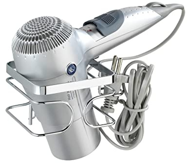 WENKO 20413100 Hair dryer holder Premium Fixing without drilling, Metal Stainless steel, 13.5 x 10 x 10 cm, Shiny