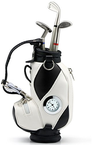TRIXES Golf Bag Novelty Pen Holder with Golf Club Pens and Clock | Ideal Gift for Golf Enthusiasts No Matter the Handicap – Includes 3-Pens – Classic Cart-Bag Style – Office Accessory