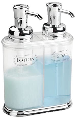 mDesign Seifenspender wiederbefüllbar – eleganter Pumpseifenspender aus Kunststoff mit Pumpköpfen aus Chrom – optimales Badzubehör mit jeweils ca. 350 ml Füllmenge